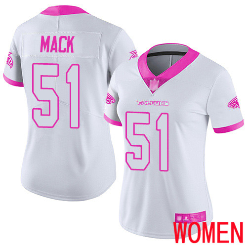 Atlanta Falcons Limited White Pink Women Alex Mack Jersey NFL Football #51 Rush Fashion